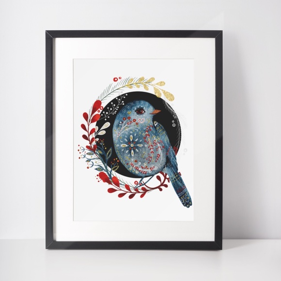Wall Art Cute Blue Bird Portrait Illustration Print Poster Unframed - Picture 4 of 5